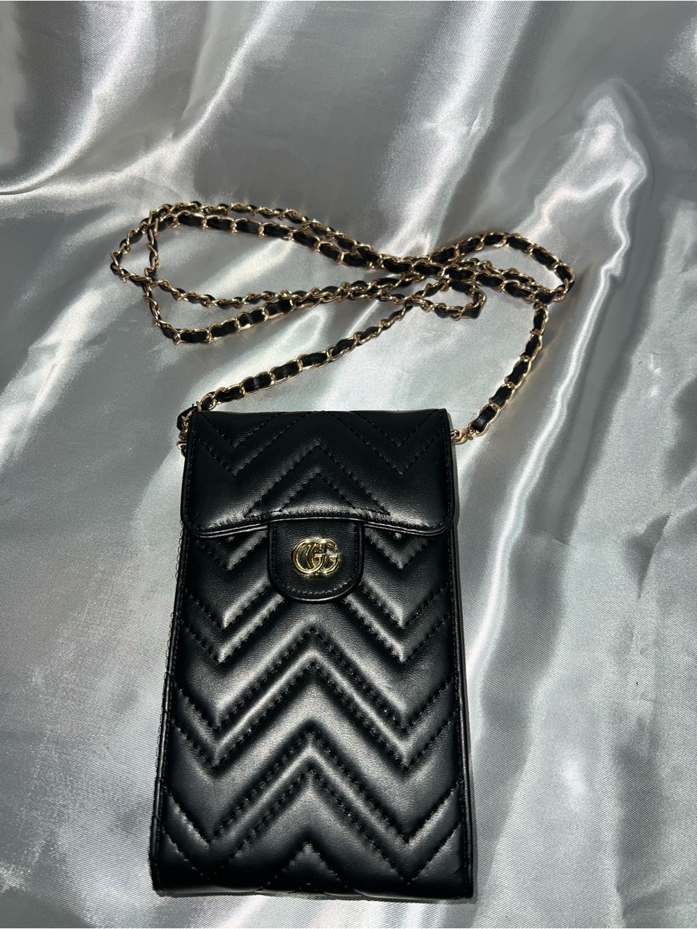 G Black Leather Mini Shoulder Bag with Gold Accent